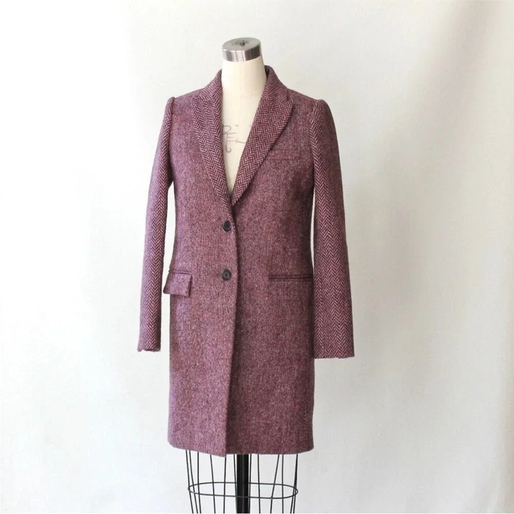 J.Crew Collection Irish Tweed Herringbone Wool Coat John Hanly Size 6